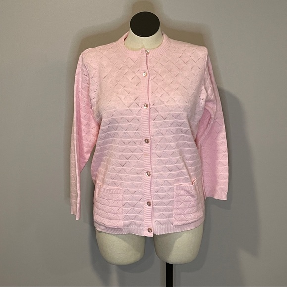 SALE: Vintage 60s Knit Cardigan XL Pink - Picture 1 of 6